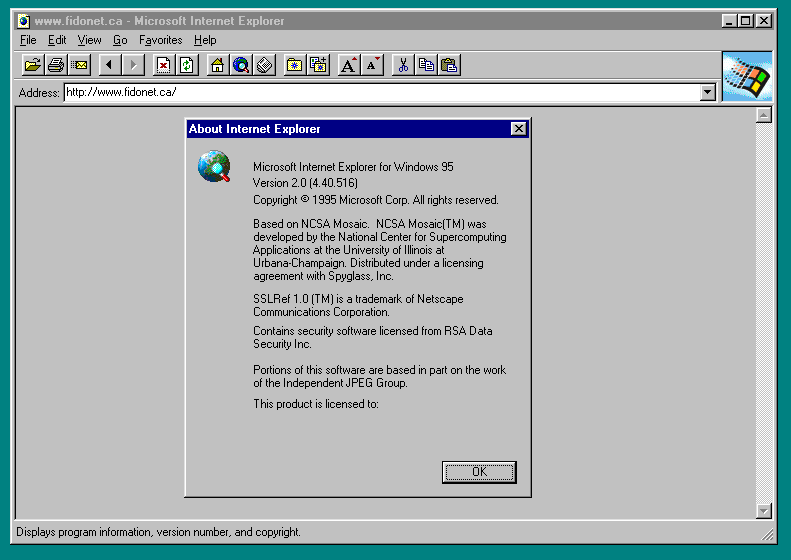 Internet Explorer 2.0 for Windows About Dialog (1995)